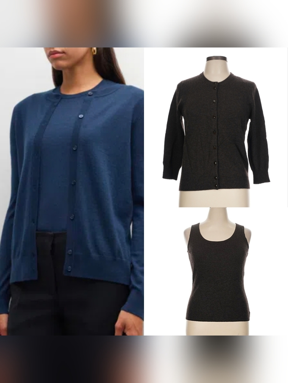 NWT $410 SET OF 2 Neiman Marcus 100% Cashmere Cardigan L + Top XL Chocolate